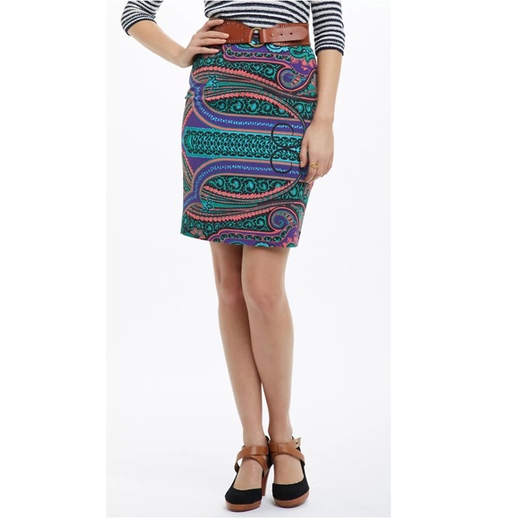 Anthropologie Tracy Reese Colorful Teal Pink Black Scroll Paisley Pencil Skirt 8 - Picture 9 of 14